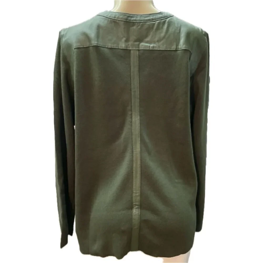 Jessica London 2X Green Zip Leather Detail Pockets Long Sleeve Sweater Shacket